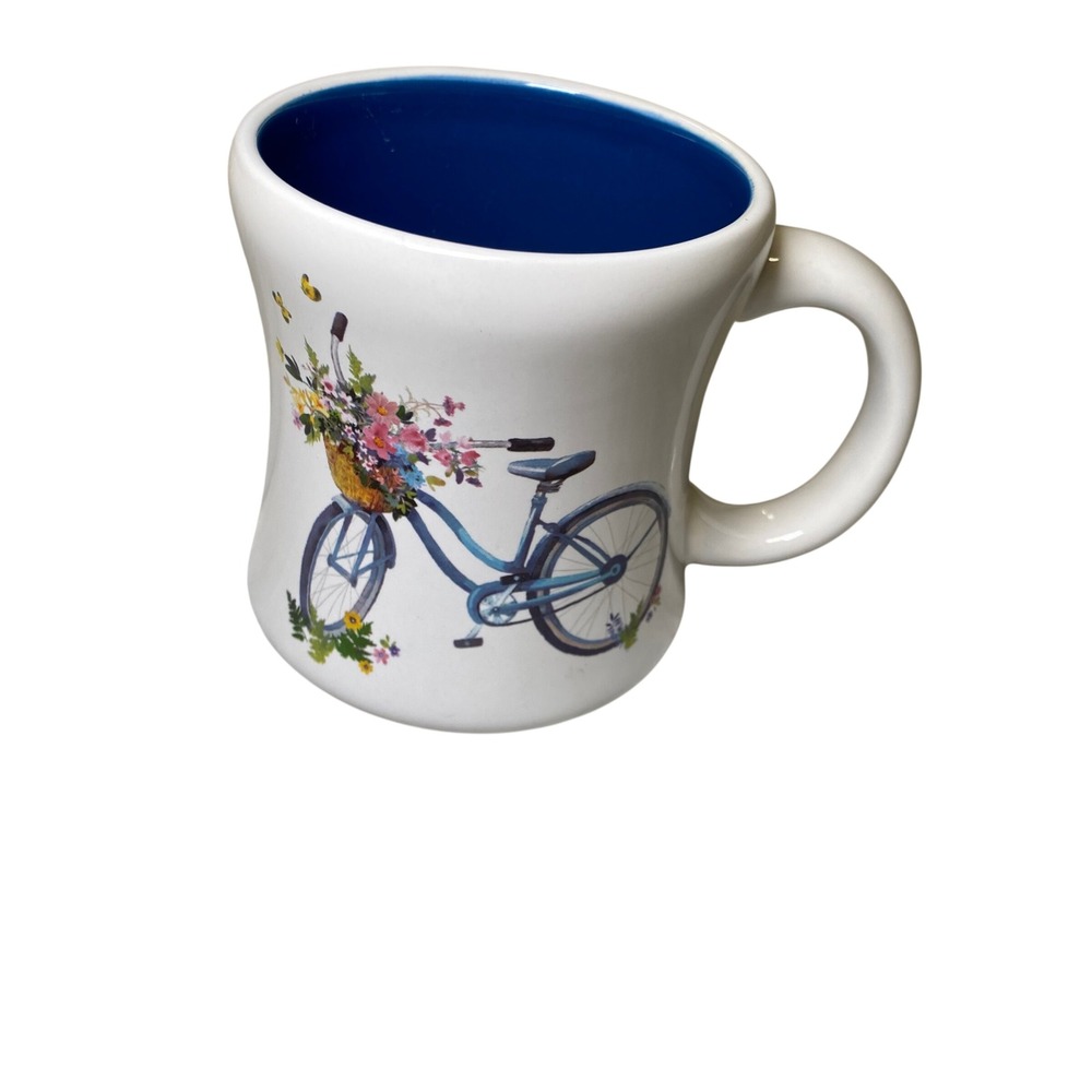 Hallmark Floral Bicycle Coffee Mug Blue Interior White Ceramic Coffee Cup
